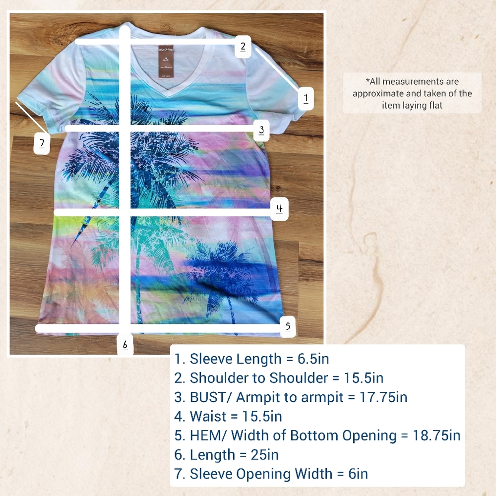 ❣️WHITE STAG Hawiann Beach Palm Tree Ombre Oil Paint V-Neck Short Sleeve T… - Picture 6 of 6